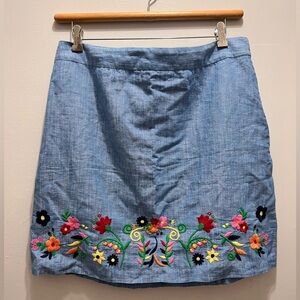 Talbots embroidered linen A-line Skirt 16 Petite